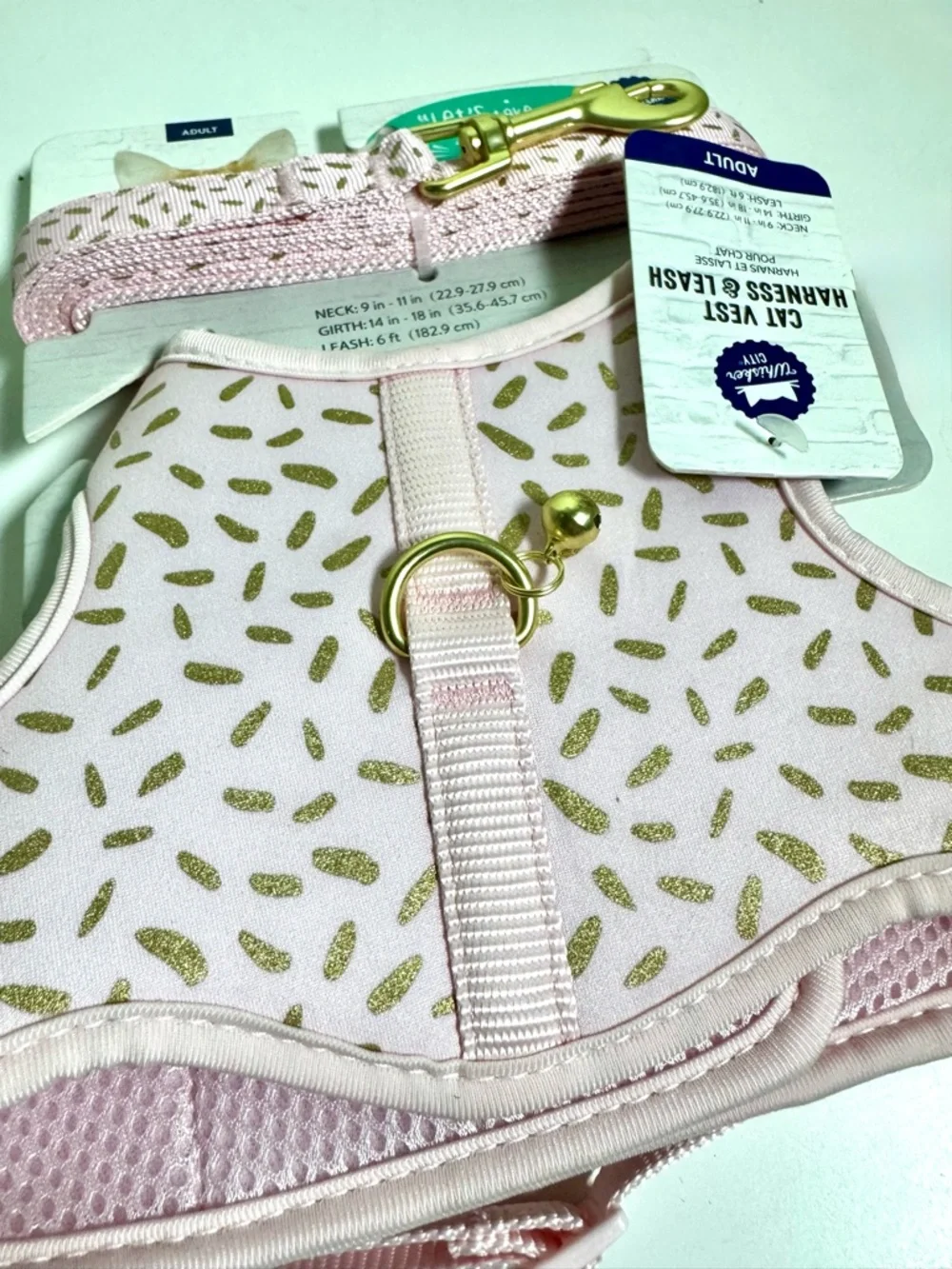 Pink Gold Sprinkles Cat Vest Harness & Leash Set